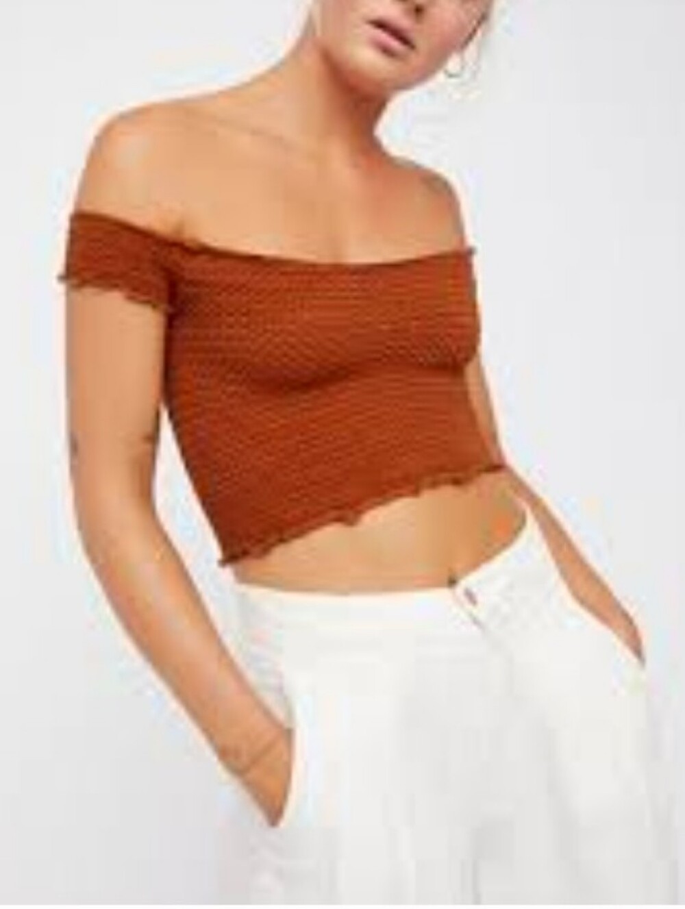 Free People Smocked Crop Top Rust Med Large